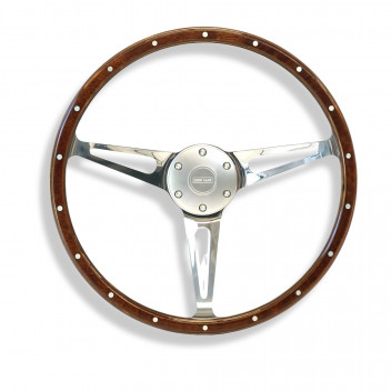 Steering Wheel Evander Wood Rim 15\" Steering Wheel & Silver 48 Spline – Def 86